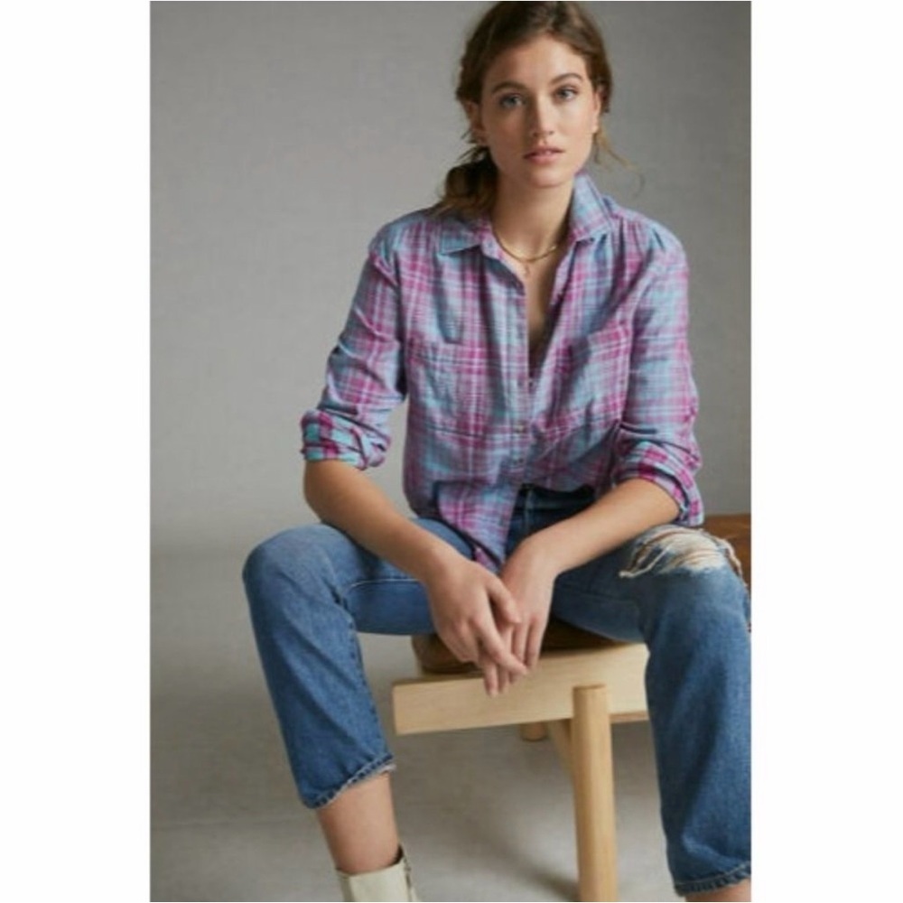 Anthropologie Seen Worn Kept Romy Gauzy Plaid Buttondown Shirt 6